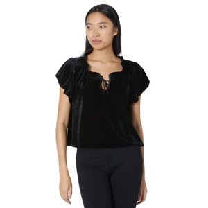NWT Free People Terese Black Velvet Smocked Neck Top Shirt Blouse Medium